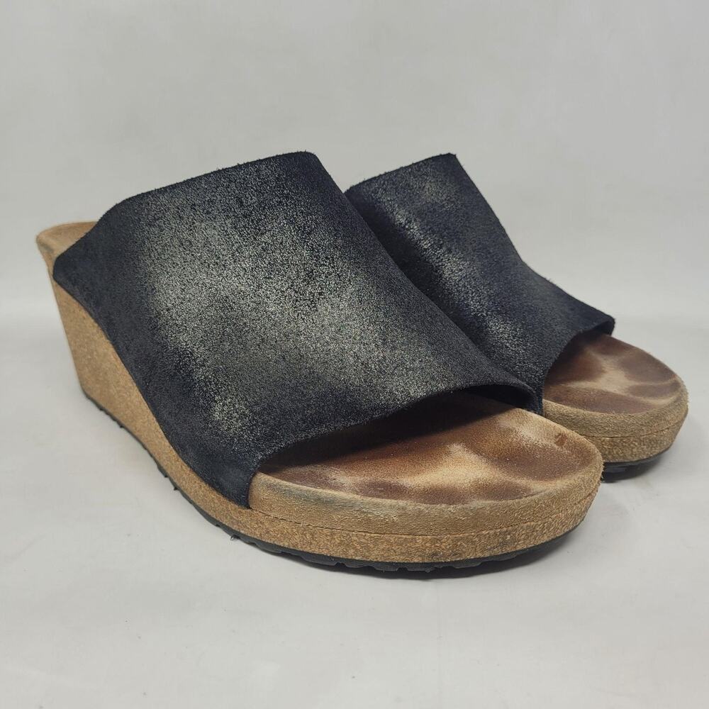 Papillio Birkenstock Sandals EU40 US9.5 Black Suede Namica Wedge Comfort Slip On